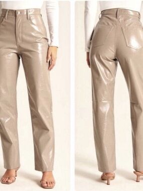 Abercrombie & Fitch Taupe Faux Leather Straight-Leg Pants